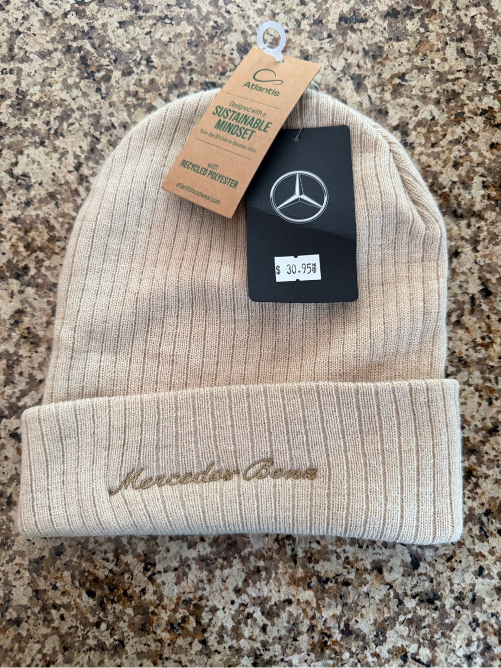 Mercedes-Benz Beige Ribbed Cuffed Beanie